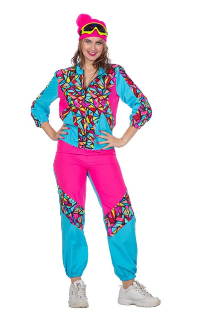 Neon Trainingspak Fout Blauw Roze Dames 2 delig van Wilbers & Wilbers koop je bij Partywinkel