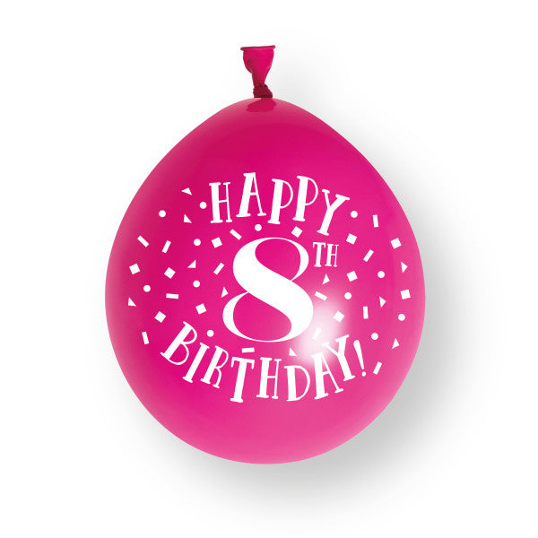 10 pezzi Palloncini in lattice "Happy 8th Birthday" da 23cm