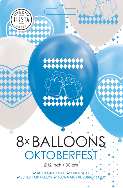 Oktoberfest Ballonnen Blauw Wit 30cm 8st van WeFiesta koop je bij Partywinkel