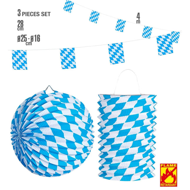 Oktoberfest Decoratie Set Blauw Wit Brandvertragend van Widmann koop je bij Partywinkel