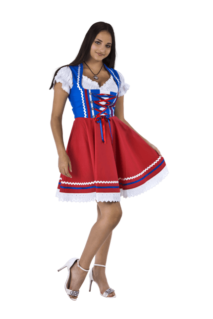 Oktoberfest Dirndl Jurk Oktoberfest Rood Blauw Dames 2 Delig van Haus Huberts koop je bij Partywinkel