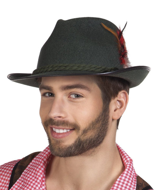 Oktoberfest Tiroler Hoed Veer Donkergroen van Boland koop je bij Partywinkel