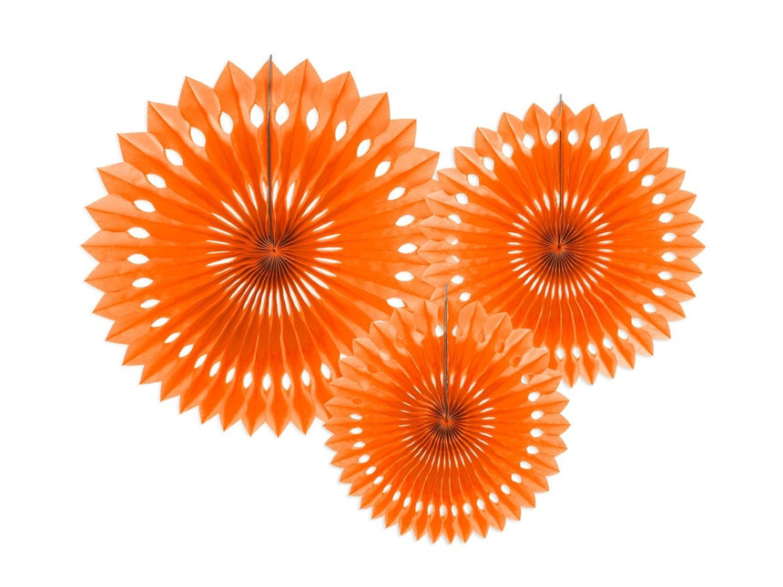 Oranje Papieren Waaiers 25cm 3st van Partydeco koop je bij Partywinkel
