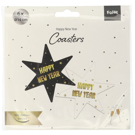 Oud En Nieuw Onderzetters Sterren 14cm 6st van Folat koop je bij Partywinkel
