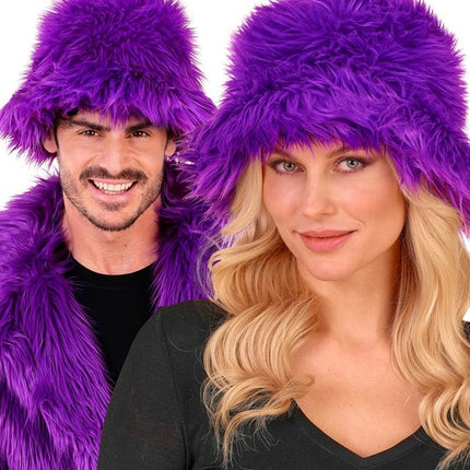 Paars Bucket Hat Pluche van Widmann koop je bij Partywinkel