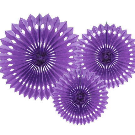 Paars Papieren Waaiers 20cm 3st van Partydeco koop je bij Partywinkel