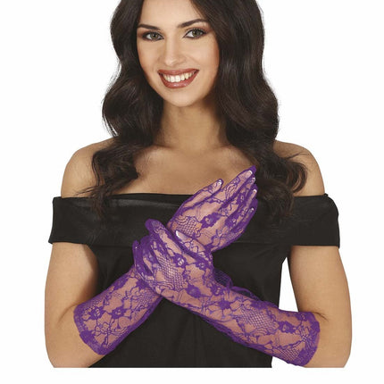 Paarse Handschoenen Kant 38cm van Fiestas Guirca koop je bij Partywinkel