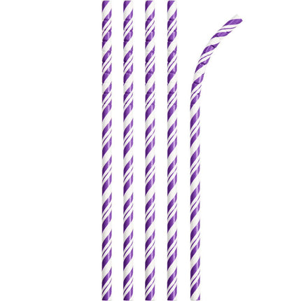 Paarse Rietjes Gestreept 24st van Creative Converting koop je bij Partywinkel