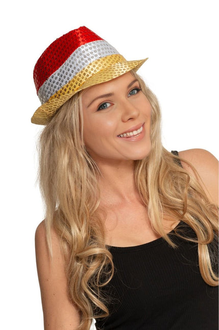 Pailletten Hoedje Rood/Wit/Geel van Partychimp koop je bij Partywinkel