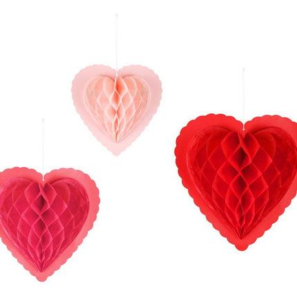 Paper honeycomb decorations Hearts, mix, 20 - 30 cm - Partywinkel - 5904555069992