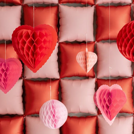 Paper honeycomb decorations Hearts, mix, 20 - 30 cm - Partywinkel - 5904555069992