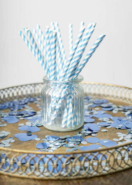 Papieren Rietjes Blauw Gestreept 19,7cm 20st van WeFiesta koop je bij Partywinkel