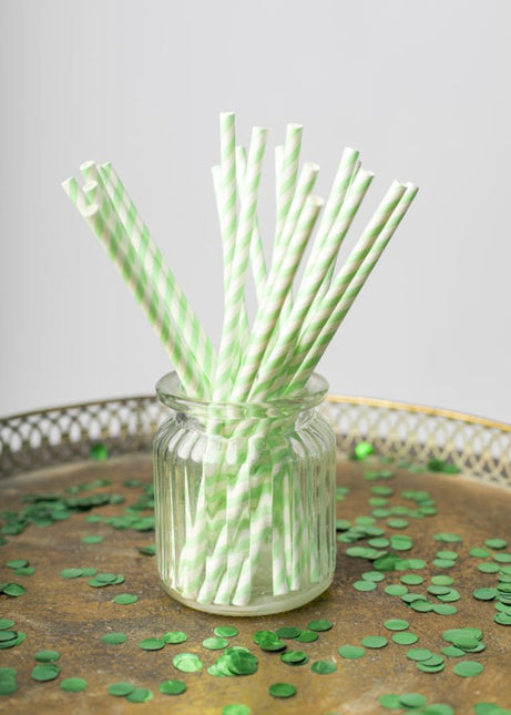 Papieren Rietjes Licht Groen Gestreept 19,7cm 20st van WeFiesta koop je bij Partywinkel