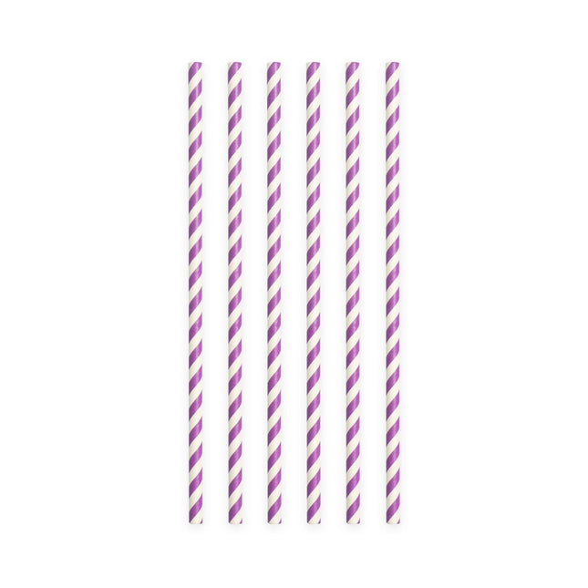 Papieren Rietjes Paars Gestreept 19,7cm 20st van WeFiesta koop je bij Partywinkel