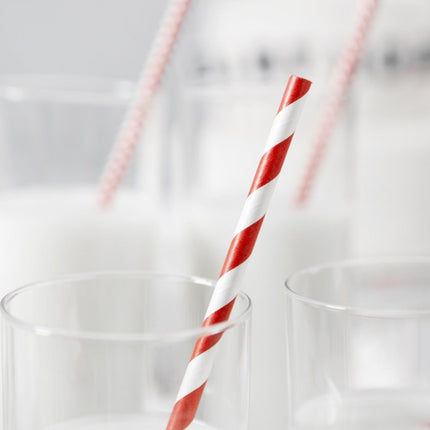Papieren Rietjes Rood Wit 19,5cm 10st van Partydeco koop je bij Partywinkel