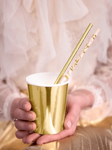 Papieren Rietjes Roze Goud 19,5cm 10st van Partydeco koop je bij Partywinkel