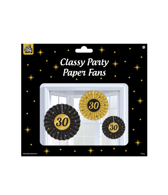 Papieren Waaiers 30 Jaar Set 20 - 40cm 3 - delig van Paper Dreams koop je bij Partywinkel