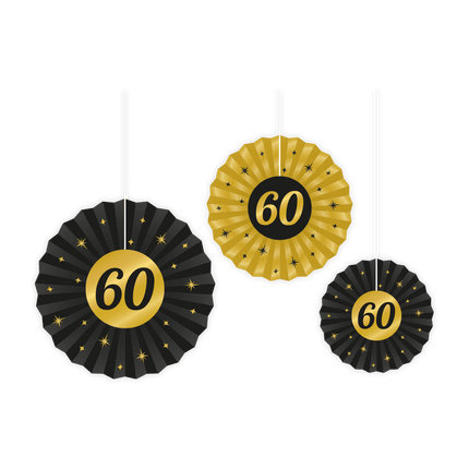 Papieren Waaiers 60 Jaar Set 20 - 40cm 3 - delig van Paper Dreams koop je bij Partywinkel