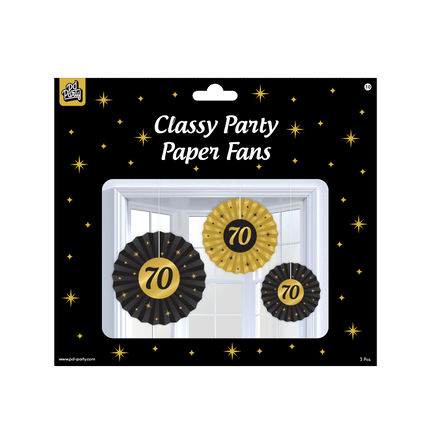 Papieren Waaiers 70 Jaar Set 20 - 40cm 3 - delig van Paper Dreams koop je bij Partywinkel