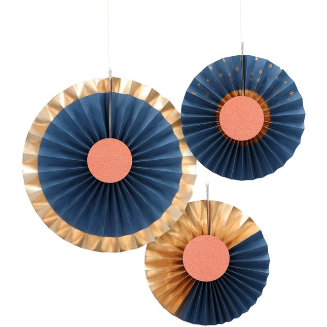 Papieren Waaiers Blauw 35cm 3st van Folat koop je bij Partywinkel