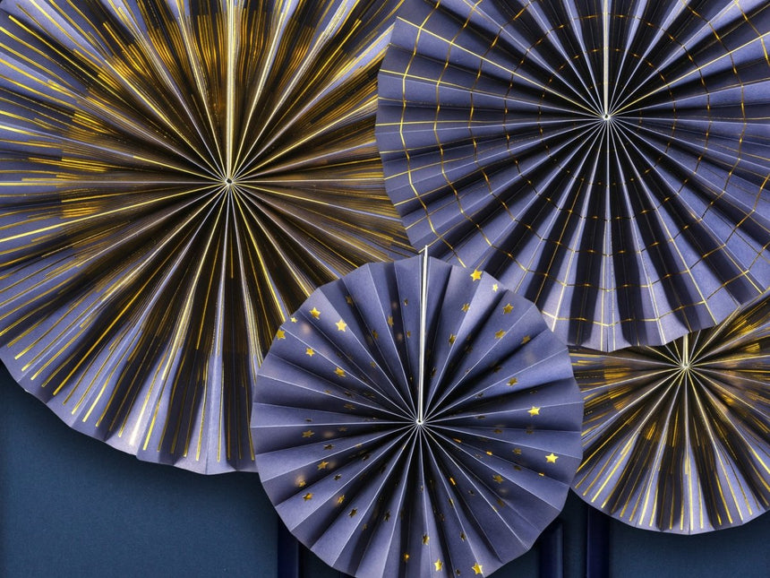 Papieren Waaiers Blauw Set 23 - 40cm 4 delig van Partydeco koop je bij Partywinkel