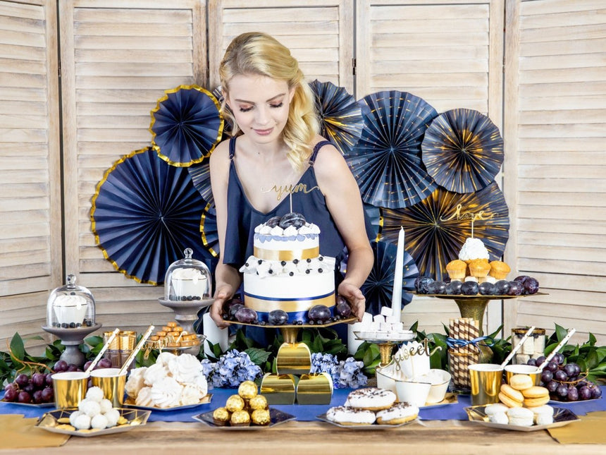 Papieren Waaiers Donkerblauw Goud Set 23 - 40cm 3 delig van Partydeco koop je bij Partywinkel