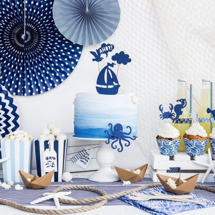 Papieren Waaiers Donkerblauw Set 23 - 40cm 3 delig van Partydeco koop je bij Partywinkel