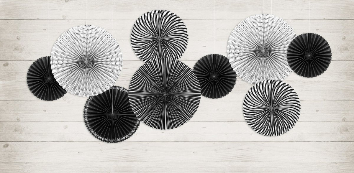 Papieren Waaiers Zwart Wit Set 25 - 40cm 5 delig van Partydeco koop je bij Partywinkel
