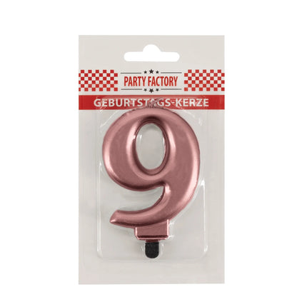 Candela “9 anni” rosa metallizzato, 7 cm