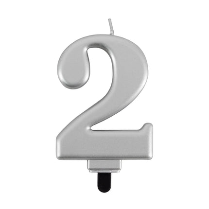 Candela da 2 anni, argento metallizzato, 7 cm