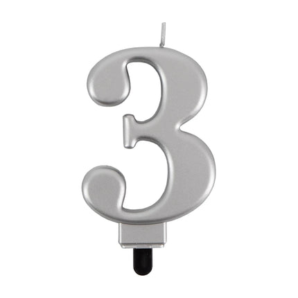 Candela da 3 anni, argento metallizzato, 7 cm
