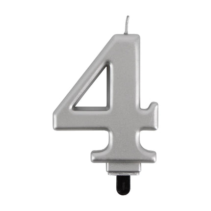 Candela “4 anni” argento metallizzato, 7 cm