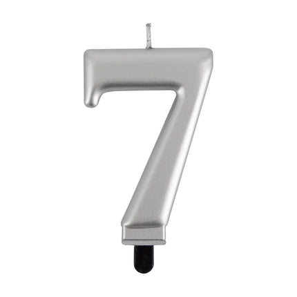 Candela “7 anni” argento metallizzato, 7 cm