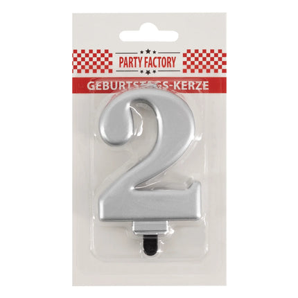 Candela da 2 anni, argento metallizzato, 7 cm