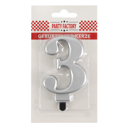 Candela da 3 anni, argento metallizzato, 7 cm