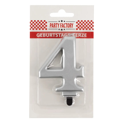 Candela “4 anni” argento metallizzato, 7 cm