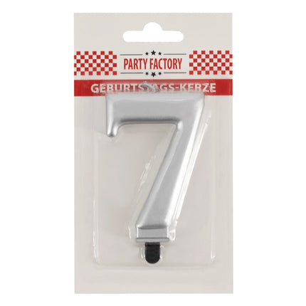 Candela “7 anni” argento metallizzato, 7 cm