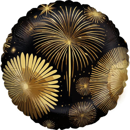 Palloncino ad elio "Buon Anno" nero e oro con fuochi d'artificio (vuoto) 45 cm