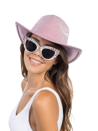 Cappello da cowboy rosa con glitter, taglia unica