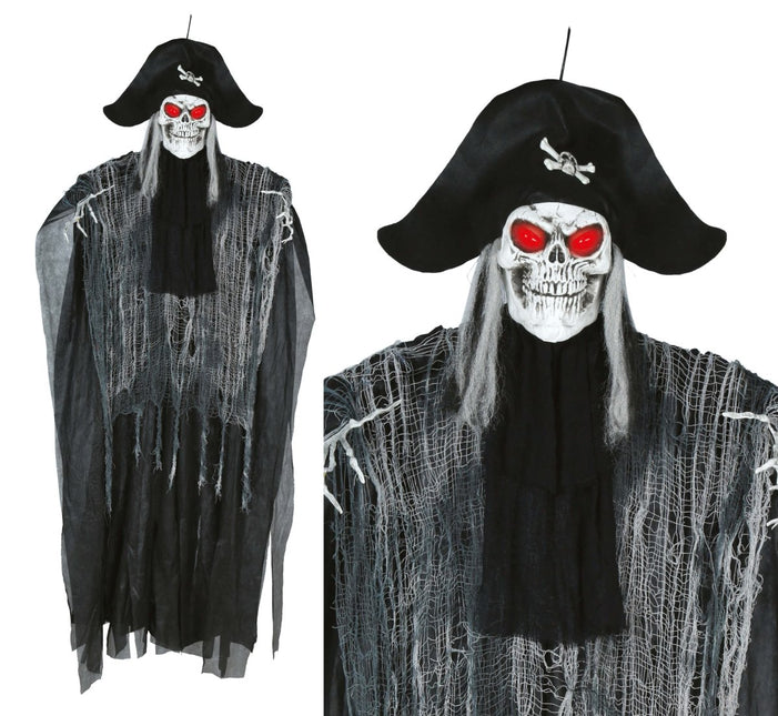 Piraat Skelet Met Licht, Geluid En Beweging 1,85m van Fiestas Guirca koop je bij Partywinkel