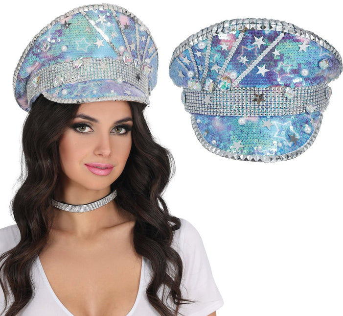 Police blue hat with pearls, adult van Fiestas Guirca koop je bij Partywinkel