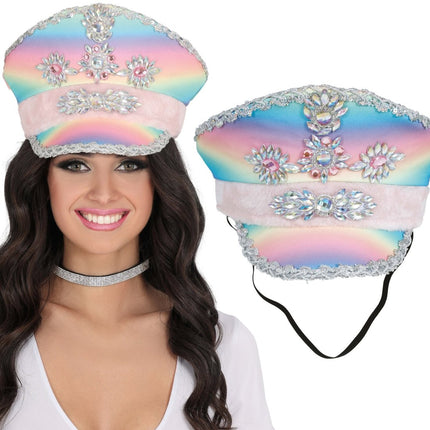 Police multicolor hat with pink ribbon, adult van Fiestas Guirca koop je bij Partywinkel
