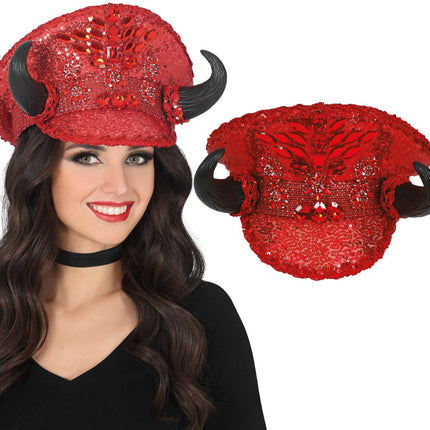 Police red hat with horns, adult van Fiestas Guirca koop je bij Partywinkel