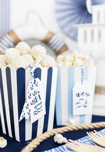 Popcorn Bakjes Blauw Mix 12,5cm 6st van Partydeco koop je bij Partywinkel