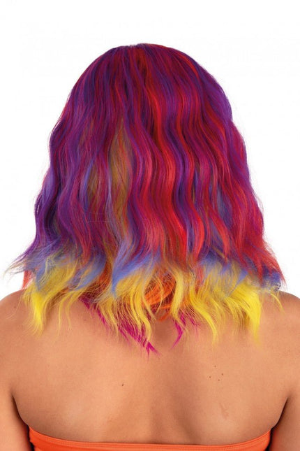Pruik Alicia Half Lang Met Wave Rood, Geel En Oranje van PartyXplosion koop je bij Partywinkel