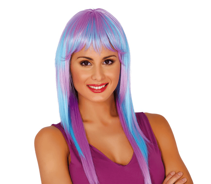 Pruik Lang Haar Blauw Roze van Fiestas Guirca koop je bij Partywinkel