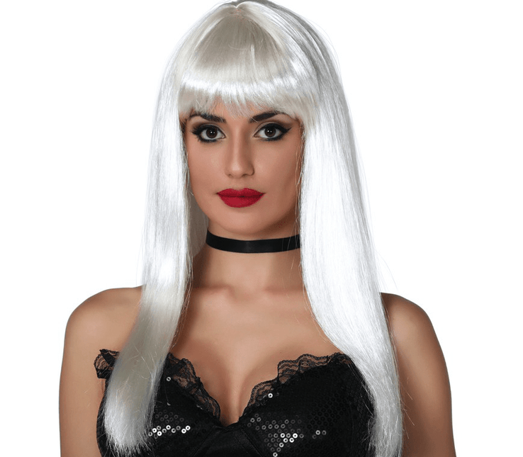 Pruik Lang Haar Wit Pony van Fiestas Guirca koop je bij Partywinkel