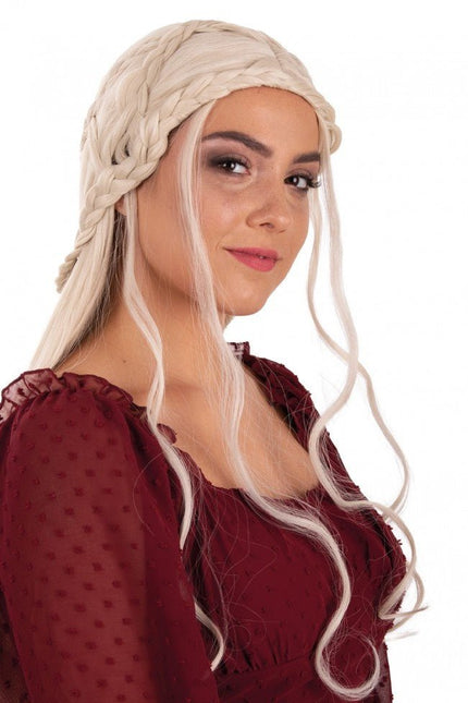 Pruik Queen Dainerys Lang Met Vlechten Blond van PartyXplosion koop je bij Partywinkel