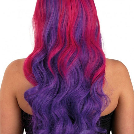 Pruik Selena Lang Met Krullen Pink Naar Paars van PartyXplosion koop je bij Partywinkel