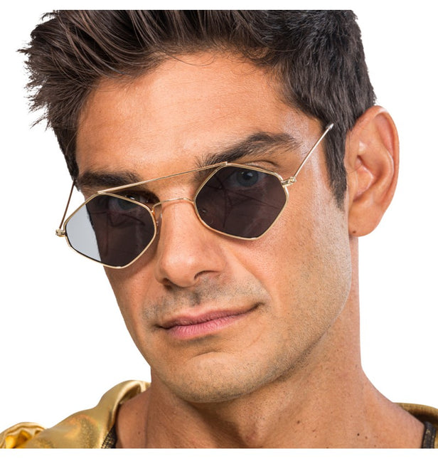 Occhiali da Rapper - Con montatura a scacchi in metallo - 14 cm x 13,5 cm x 4,6 cm